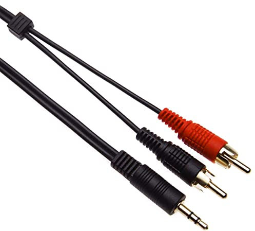 Keple | Black 3.5mm Stereo Male Jack Plug AUX-IN to 2 Male RCA Audio Cable Lead for Connecting a Laptop, Computer, Smartphone to Amplifier, Amp, HI-FI System | Gold Plated (3m/ 9.84ft)