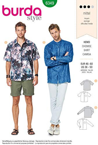 Burda Style Sewing Pattern 6349 - Men's Shirt with Collar, A(36-38-40-42-44-46-48-50)