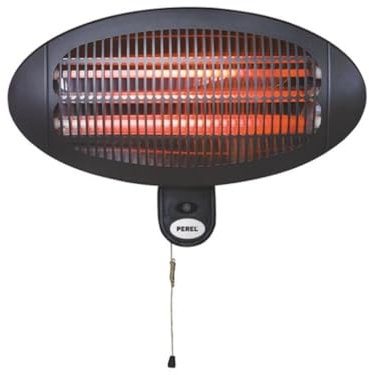 Perel Calefacción de terraza, 2000 W, cuarzo, montaje en la pared, con cable, proyecciones de agua, 3 niveles de calefacción, metal, negro, equipo de montaje incluidos