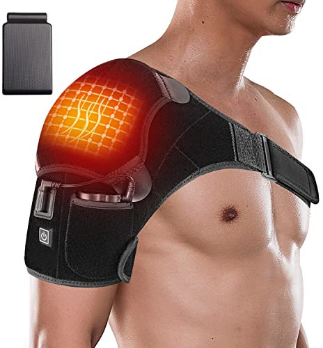 Heated Shoulder Support Brace Wrap - Portable Electric 3 Heating Setting Cableless Infrared Pad with Hot&Cold Therapy for Rotator Cuff, Dislocated Ac Joint, Frozen Shoulder Pain Relief Patches