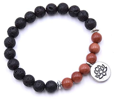 Generic Stein Armband,7 Chakra Vintage Natürliche Lava Mit Rotem Sand Perlen Lotus Pendat Armreif Charm Schmuck Männer Frauen Freund