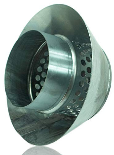 Zink Dunsthut zum Aufstecken auf 100 mm Lüftungsrohr - Regenhaube zur Entlüftung mit tiefer Haube verhindert das Eindringen von Regenwasser ins Rohr - Wetterkappe als Entlüftungshaube mit Lochgitter