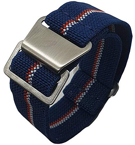 Max French Marine Nationale Elastic Nylon Navy Divers Parachute Watch Straps 20mm 22mm Military Bands (22mm, Navy Blue/White/Red)