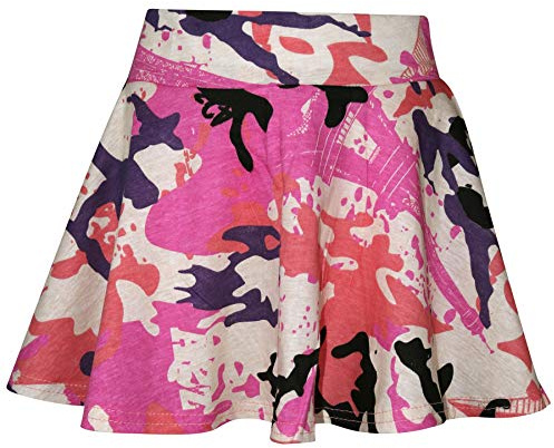 A2Z 4 Kids Girls Plain Skater Skirt Camouflage for School Trendy Soft Feel - Plain Skater Skirt Camo Baby Pink 5-6