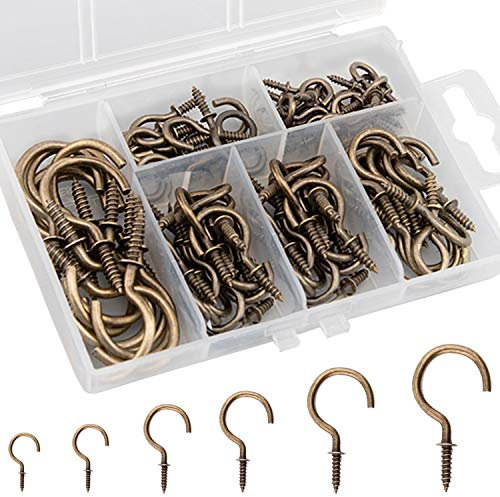 LUTER 120pcs Ceiling Hooks, 6 Sizes Screw-in Cup Hooks Bronze Vintage Screw Hooks for Indoor&Outdoor Uses, Tea Cup, Plant, Light Hanging Supplies (1/2in, 5/8in, 3/4in, 7/8in, 1in, 1-1 / 4in)
