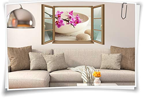 Medianlux Wand-Tattoo Wand-Bild Fenster SPA Wellness Orchidee Steine Entspannung Aufkleber Folie Deko Wohnzimmer Küche Folie Digitaldruck, 90x58cm wb22wb103-124181