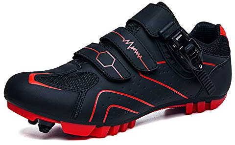 Prodkfe Moutntain Fahrradschuhe Herren Damen MTB Schuhe SPD Mountainbike Schuhe mit Schnalle A Schwarz Rot 46 EU