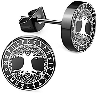 CHICNET Edelstahl Ohrstecker schwarz 8mm 10mm Viking Celtic Nordic Wikinger Norse keltisch Ohr Schmuck Chirurgenstahl Unisex weiß Tribal Männer Damen Herren