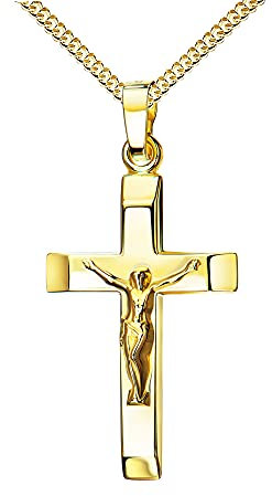JEVELION Goldenes Kreuz Kruzifix-Anhänger 750 Gold 18 Karat Kreuz-Anhänger Jesus Christus Ketten-Anhänger mit Schmuck-Etui Mit Damenkette - Kettenlänge 70 cm.