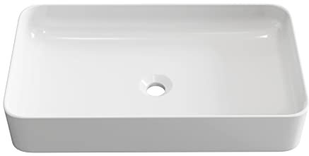 Lavabo Sobre Encimera Ceramico Blanco, Rectangular Pequeño, Medidas: