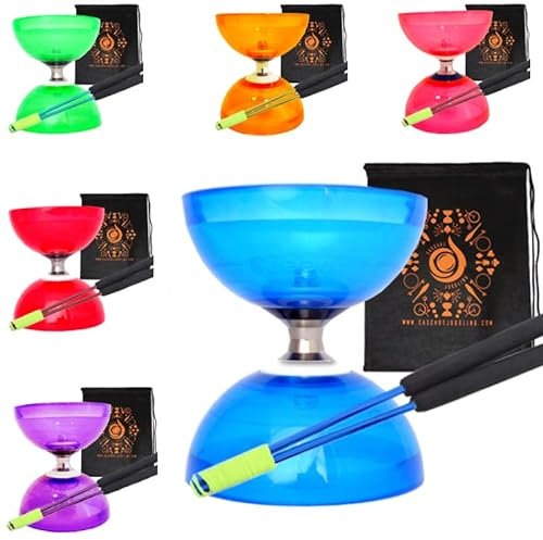 Juggle Dream Ensemble de diabolo à triple roulement à quartz avec baguettes en aluminium « métal », corde de diabolo et sac de transport en cascade (bleu avec baguettes bleues)