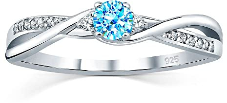 SILVEGO Damen Ring aus 925 Sterling Silber mit echtem blauem Topas Swiss und Brilliance Zirconia