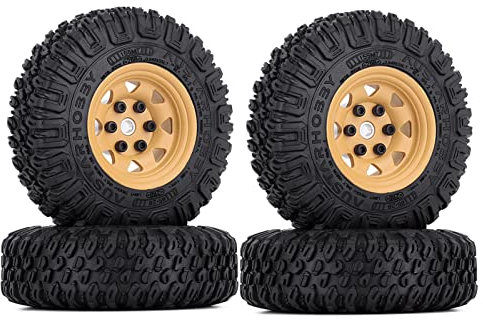 KEEDA 85 mm RC Reifen und Metall Felgen, 1,55 Zoll Beadlock-Räder Felge für 1/10 RC Crawler Auto D90 Pajero TF2 Tamiya CC01 CC02 LC70 LC80 Upgrade-Teile (Gelb)
