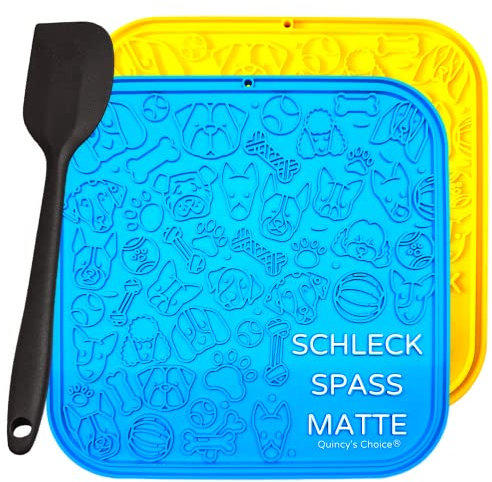 Quincy’s Choice® XXL 2er Set Leckmatte Hund mit patentiertem Design | 22 x 22cm | Reduzierung von Angst, Stress, Langeweile | Anti-Schling-Oberfläche | lebensmittelecht | mit Spatel
