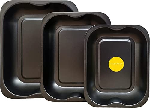 Kitcheneur 3-Pack Black Roasting Tins & Baking Tray Set – Small (28cm), Medium (33cm), Large (38cm) Non-Stick Roasting Trays for Oven, Durable Bakeware for Baking, Cooking & Roasting