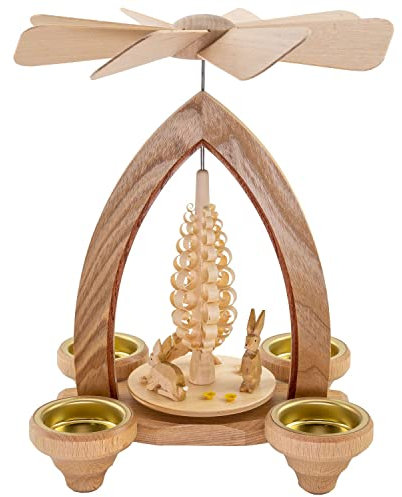 Seiffener Volkskunst | Erzgebirgische Weihnachtspyramide | 25 cm hoch | traditionelle Volkskunst aus dem Erzgebirge | mit Hasen