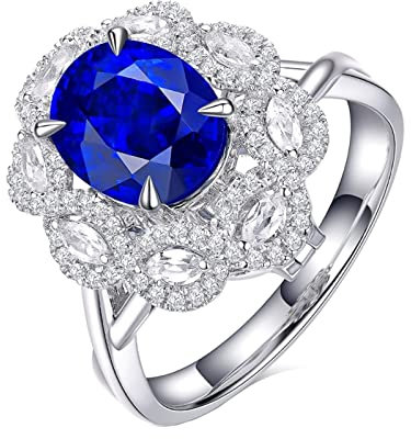 Eheringe Frau, Ringe Damen Elegant 18 Karat (750) Weißgold mit 3,02ct Blau Ovalschliff Saphir Größe 52 (16,6)