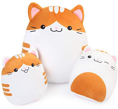 LotFancy Plüschtier Katzen, Stofftiere Set mit 3 Kuscheltier Kawaii, 30cm und 17cm*2