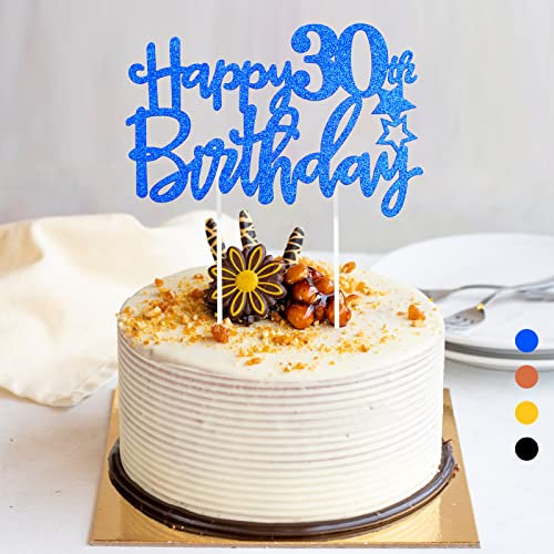 Happy 30th Birthday Tortendeko Geburtstag, Kuchendeko Geburtstag Geburstagstorte Deko für Jungen Mädchen Mann Frau-Blau