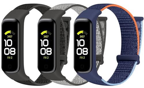 TumpCez Cinturino in nylon compatibile solo con Samsung Galaxy Fit 2, per uomo e donna, regolabile, comodo, sportivo, di ricambio per Samsung Galaxy Fit 2, Nero scuro+grigio ferro+blu marino, Sportivo