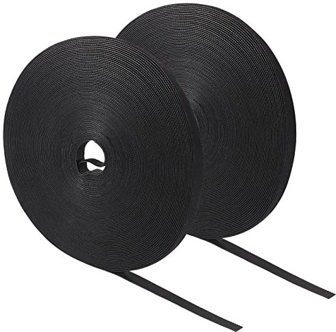 50m Bridas Reutilizables, 10 mm Cable Ties Cinta de Gancho y Bucle Ajustable Organizador Cables para Oficina Hogar Escuela Jardín - Color Negro (25 m por Rollo)