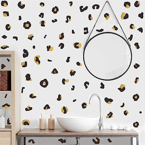 Leopard Wall Decals Polka Dot Wall Stickers Black Gold Wall Decals Leopard Decals Vinyl Wall Sticker Abstract Wall Stickers Removable Peel and Stick Wall Stickers for Living Room Bedroom Decor