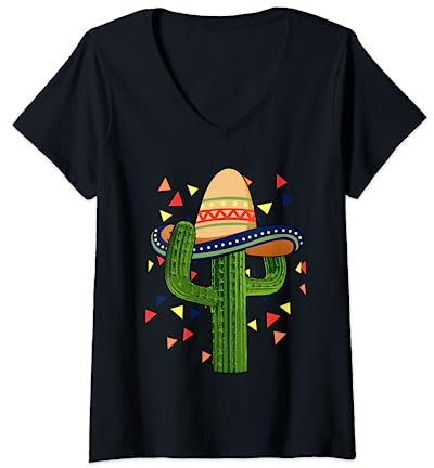 Mexiko Viva T-Shirts Lustige Mexikanische Kaktus Maske Tees Frauen T-Shirt mit V-Ausschnitt