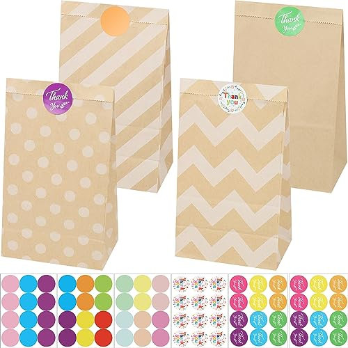 Domkan Papiertüten Klein,40 Stück 13*8*24cm Kraftpapier Tüten Geschenktüten Braune Papiertüten mit 60 Aufkleber von Geschenktüten, Brottüten,Plätzchentüten Weihnachtsgeschenken tüten kindergeburtstag