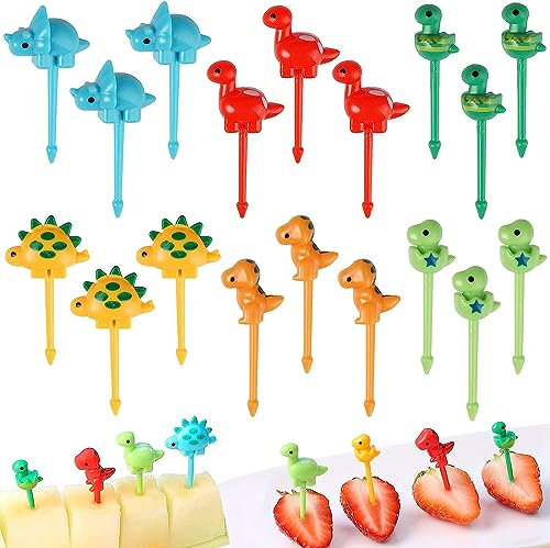 LATRAT Pack of 18 Children's Food Picks Fruit Forks Mini Fruit Forks Toothpicks Fruit Forks Plastic Fork Skewers Children for Lunch Box, Party, Afternoon Tea, Birthday Party, Random Colour
