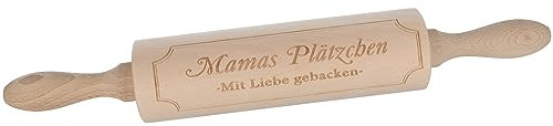 Spruchreif | Nudelholz mit Gravur | Teigroller aus Holz | Backen | Plätzchen | Teigausroller als Backzubehör | Backrolle aus Holz | Teigwalze | Muttertag | Geschenke für Mama | „Mamas Plätzchen“