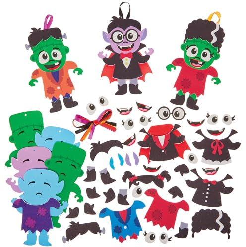 Baker Ross FX745 Vampir- und Monsterdekorationssätze - Packung mit 8, Halloween-Dekorationen und Bastelarbeiten für Kinder