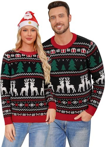 Gyabnw Herren Weihnachtspullover Sweater Christmas Pullover Rundhals Warme Lustige Ugly Strickpulli für Weihnachten