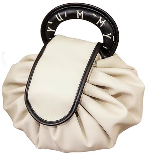 YIDM Kosmetiktasche mit Kordelzug Damen: Reise Kosmetiktasche, Schminktasche Organizer Groß, Tragbare Travel Make Up Tasche, Make-up Etuis aus PU Leder, Make Up Tasche für zu Hause & Unterwegs(Weiß)