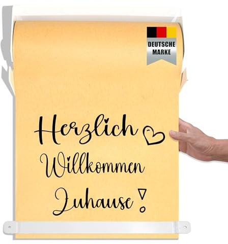 Kalera Kraftpapier Spender zum Aufhängen mit 1x Rolle Schrenzpapier braun (30x15x15 cm) - Abroller braunes Geschenkpapier - auch für Skizzen, Büro & Café - Butcher Paper, Packpapier, Verpackungspapier