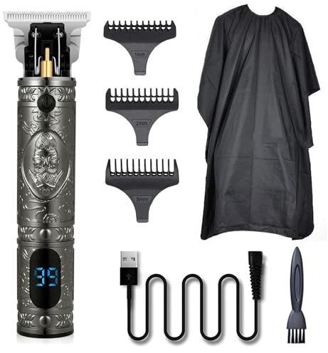 Tondeuse Cheveux Professionnel : Tondeuse Barbe Homme, Affichage LED, Coiffeur Electrique Tondeuse Barbe Rechargeable Contours Barbe Tondeuse avec Peignes Guide et Cape de Coiffeur pour Visage et Tête