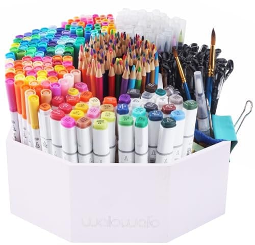 walowalo Halten 800+ Stifte Organizer Schreibtisch aus Bambus drehbar Stifthalter für Aufbewahrung Bleistifte Buntstifte Marker 360 Grad Drehbarbüro Kleine Künstler Schminktisch Weiß
