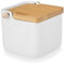Vessia - Ceramic Salt Pot, Hinged Lid Made of Bamboo, Practical Salt Jar and Salt Vessel for the Kitchen, Salt Barrel Ceramic with Lid, Ideal as a Salt Container - (White)
