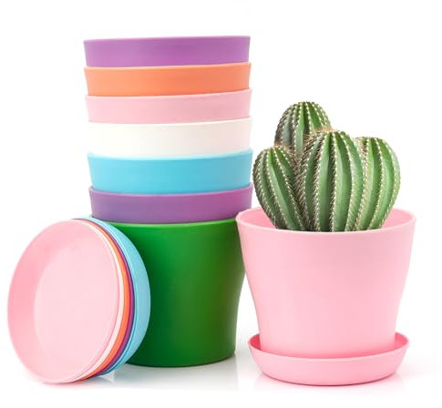 Blumentopf Set Klein - 8 Stück Mit Untersetzer, Plastik Anzuchttöpfe, Tontöpfe Mini für Balkon und Indoor