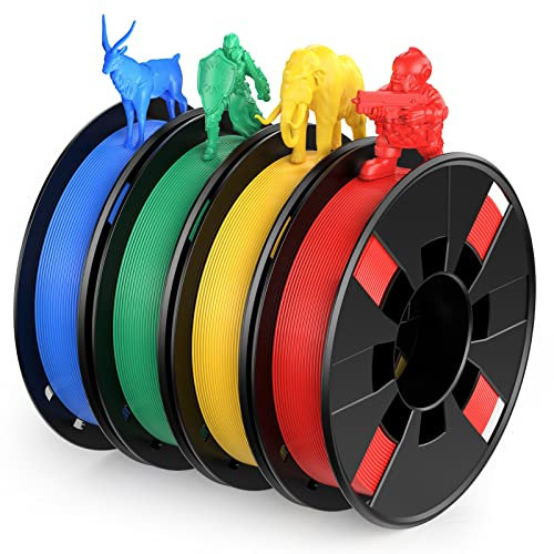 ENTINA Kit di Filamenti PLA per Stampante 3D, Pacchetto di Filamenti PLA da 1,75 mm 4 Colori Rosso/Blu/Giallo/Verde, 200g per Bobina, Totale 1KG, per Stampanti 3D FDM e Penna 3D