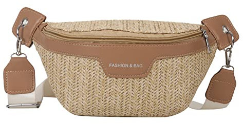 BIOSA Sac banane en paille pour femme, sacs en paille modernes avec large bandoulière interchangeable, sac à bandoulière bohème en paille avec bretelles réglables, poches poitrine en paille