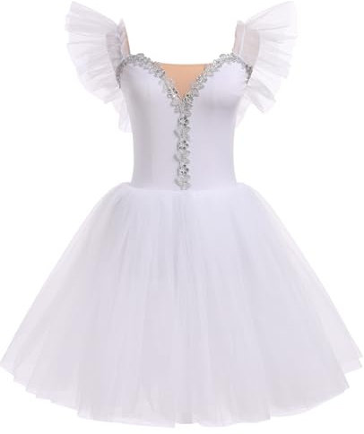 Balletttrikot für Damen, Schwanensee-Kostüm, Blumendruck, professionelle Ballerina, Tüll, Tutu, Tanzkleid, Weiße Rüschen, Klein