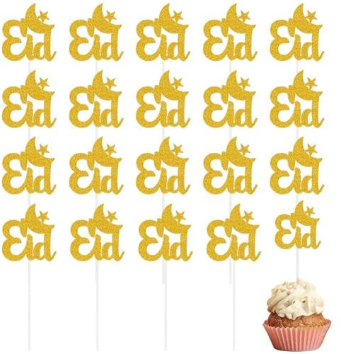 20pcs Eid Mubarak Cupcake Topper Glitzer Cupcake Topper Star Moon Cake Dekor Islam Kuchen Dekorationen Für Muffin -kuchen -dekorationen