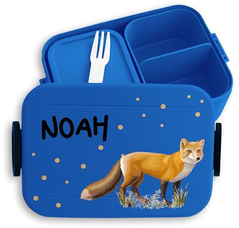 Kinder Bento Box Midi Lunchbox für Mepal Bentobox - Fuchs Fox Füchsin Fuchsmotiv - 900 ml - Blau - brotdose füchse kinderbrotdosen personalisierte waldtiere lunch personalierte name pausenbox