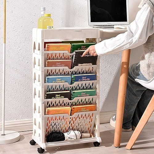 Undres Bücherregal, Fünf-Ebenen-Bücherregal, Bücherschrank, Kleines Regal, Manga-Regal, Bücherregal-Organizer, Standregal, aus umweltfreundlichem PP-Material hergestellt (Weiß, Doppelreihe mit Rädern)