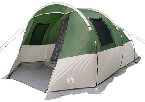 vidaXL Tunnelzelt 4 Personen, Campingzelt mit Netzwände, Wasserdicht Familienzelt mit E-Anschluss, Gruppenzelt, Grün 185T Polyester