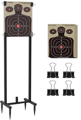Koutemie Outdoor-Schießständer mit 10 Stück 43,2 x 63,3 cm Papierzielen, robuster Zielhalter mit Verstellbarer Basis, H-Form, Schwarz