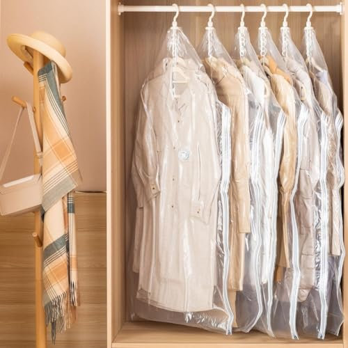 Vakuumbeutel für Kleidung 4 Stück, 137*70cm Vakuumierbeutel Kleidung, Vacuum Bags Aufhängen für Reise und Alltag