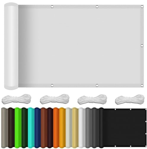 Brise Vue Balcon 100 x 700 cm UV Résistant, Vent Protection Écran Occultant Opaque avec Oeillets et Cordons, Facile a Poser pour Balcon Jardin Patio Terrasse, Blanc