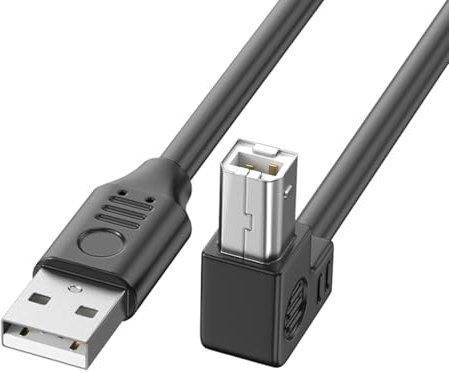 Bydezcon Cable de conexión USB 2.0 para impresora con lámina y blindaje trenzado, largo alcance de 5 m, codo de 90 grados para una rápida transmisión de datos