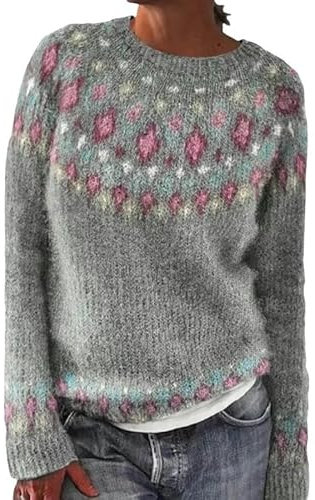 SYLDMKJ Maglione Donna Invernale Donne Inverno Maglione Autunno Casual Sciolto A Scarpone Rotondo Vintage Maglione A Maglia-Mattoni Rosa-XL